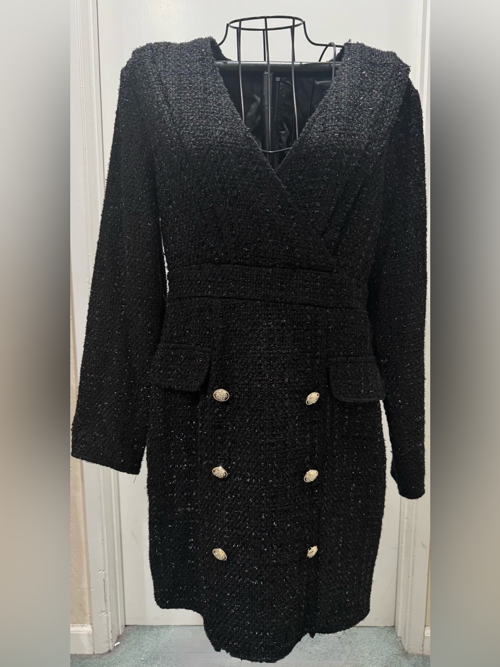 SHEIN Prives Surplus Neck Zipper Back Tweed Bodycon Dress